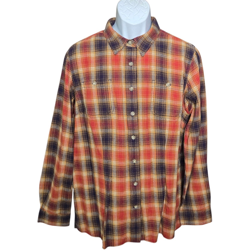 Duluth Trading Womens Free Swingin Flannel Shirt Size Large Plaid Country Chore - Picture 1 of 9